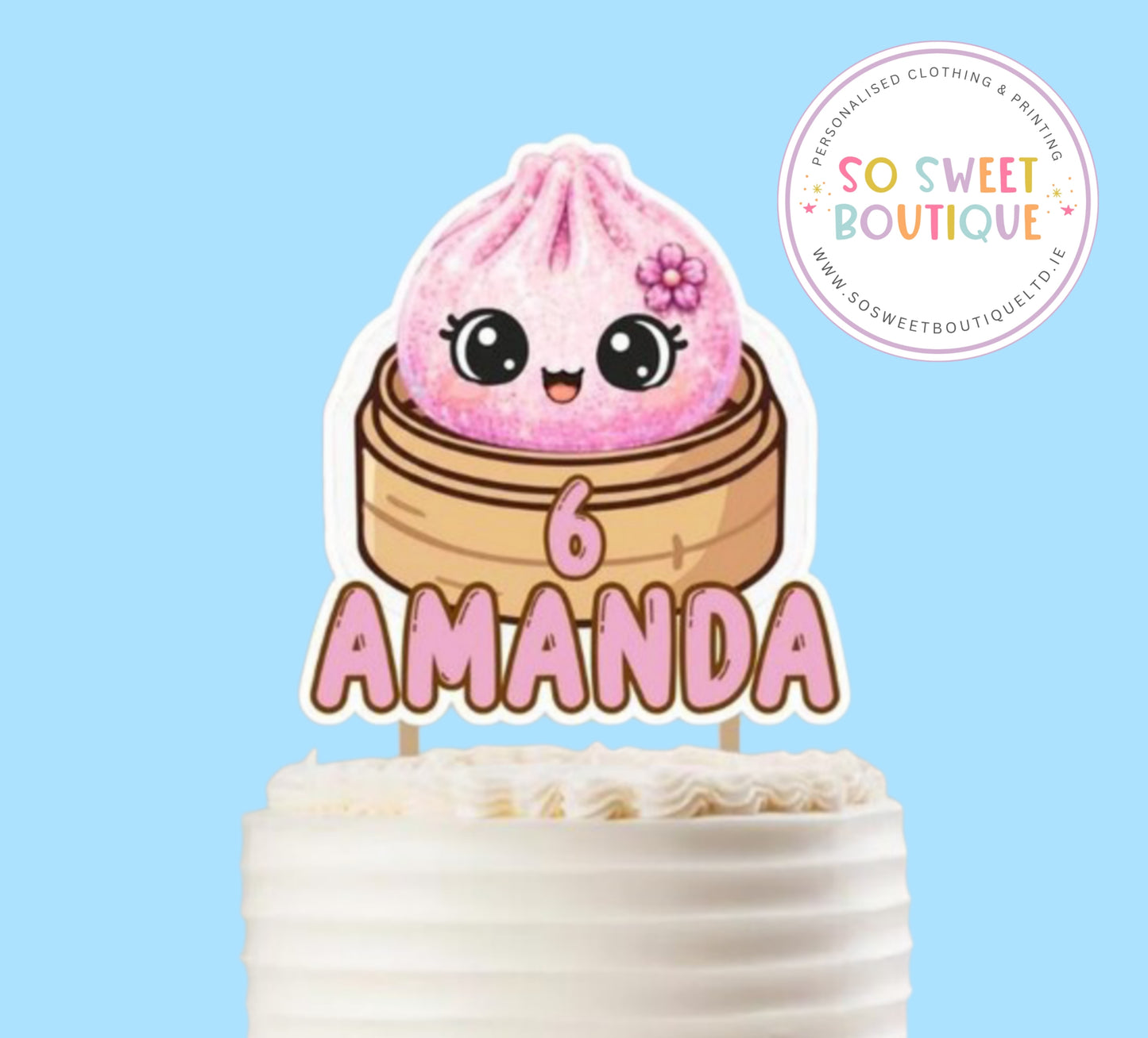 Pink Glitter Dumpling Personalised Birthday Cake Topper