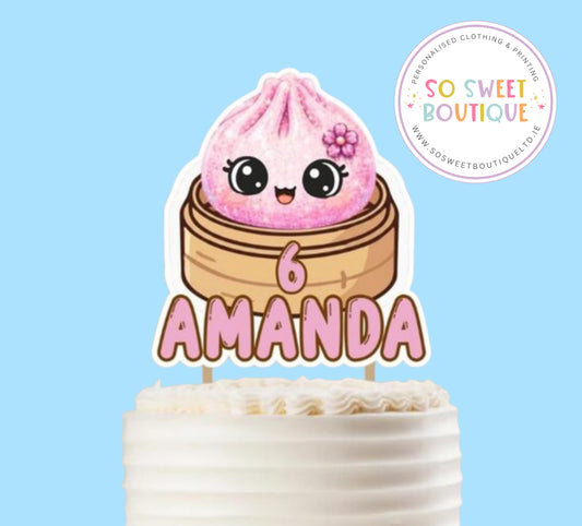 Pink Glitter Dumpling Personalised Birthday Cake Topper
