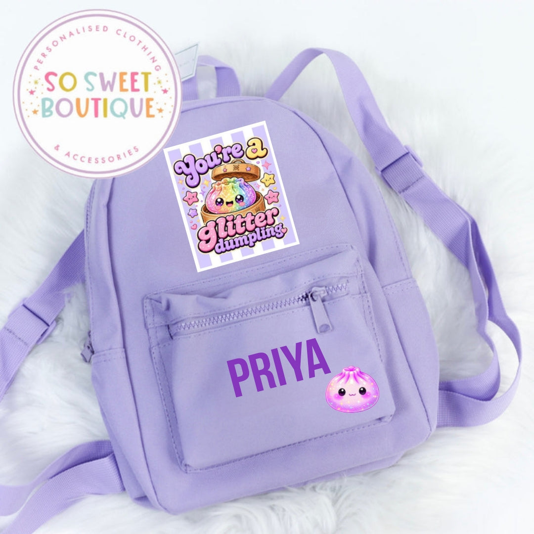Glitter Dumpling Personalised Kids Backpack (12 Colour Options)