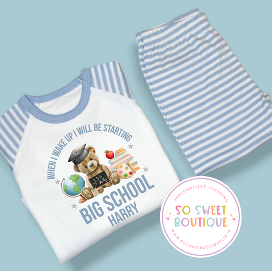 Blue Stripe When I Wake Up School themed Pyjamas