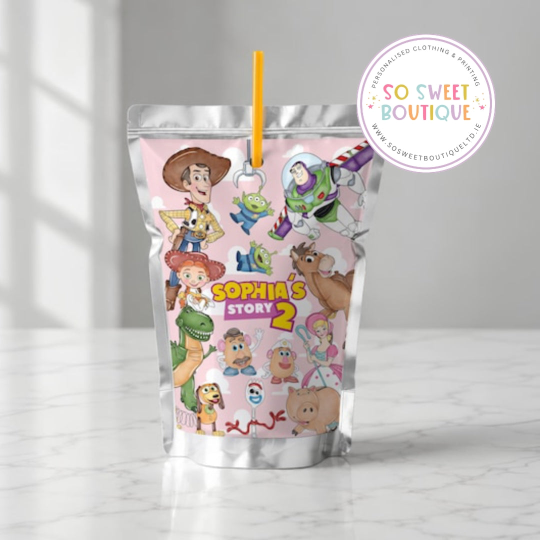 PK 8 Pink Toy Story themed Personalised Capri Sun Pre-Cut Sticker Labels