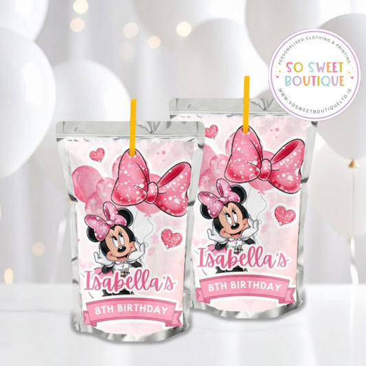 PK 8 Minnie Mouse themed Personalised Capri Sun Pre-Cut Sticker Labels