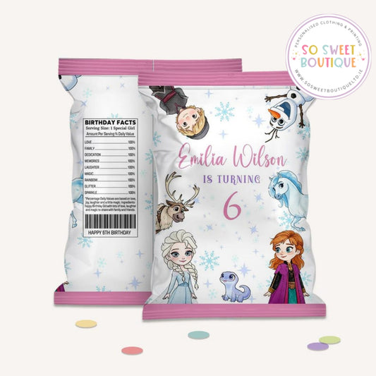 Frozen Anna And Elsa themed Personalised Fillable Crisp|Treat Bag