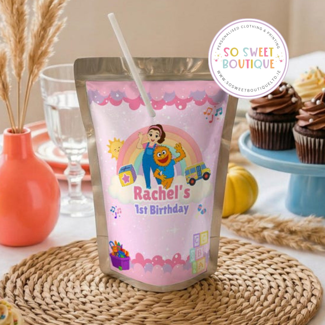 PK 8 Ms Rachel Pink themed Personalised Capri Sun Pre-Cut Sticker Labels