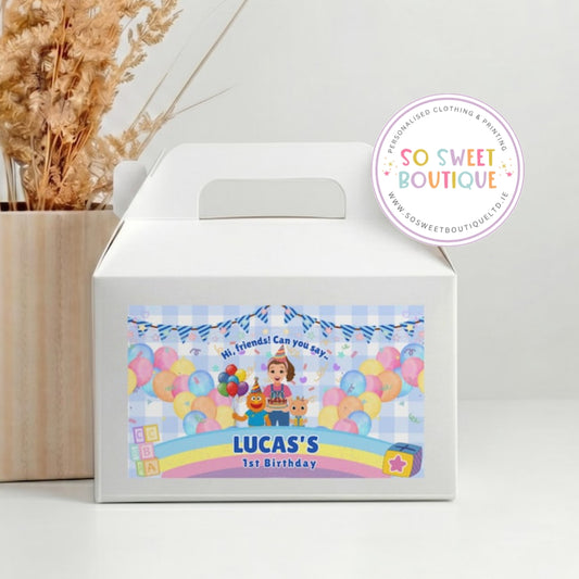 Ms Rachel Blue themed Personalised White Fillable Party Box