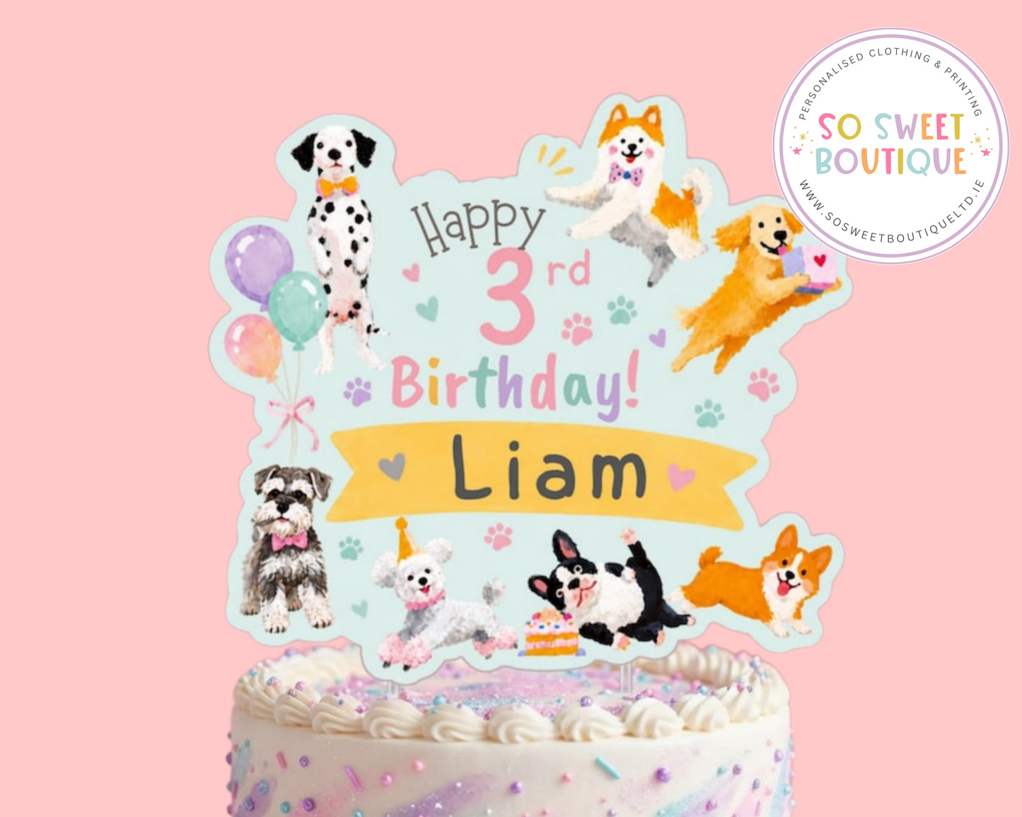 Dog themed Personalised Birthday Cake Topper