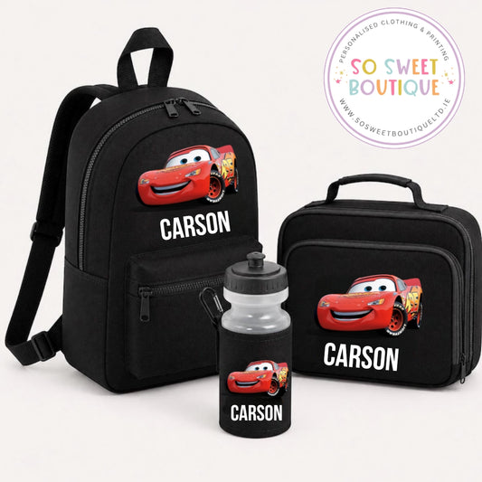 Lightning McQueen 3 Piece Black Backpack And Lunch Preschool Set
