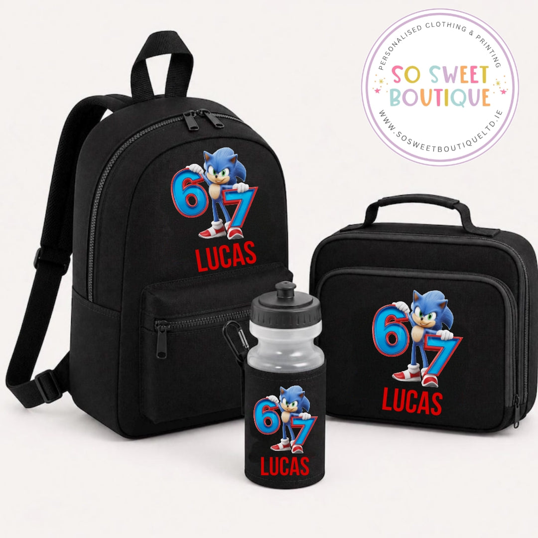 Sonic The Hedgehog 3 Piece Black Backpack And Lunch Set