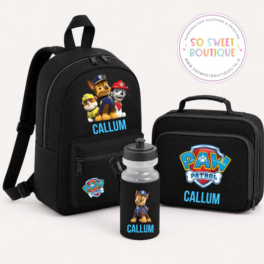 Paw Patrol 3 Piece Black Backpack And Lunch Preschool Set