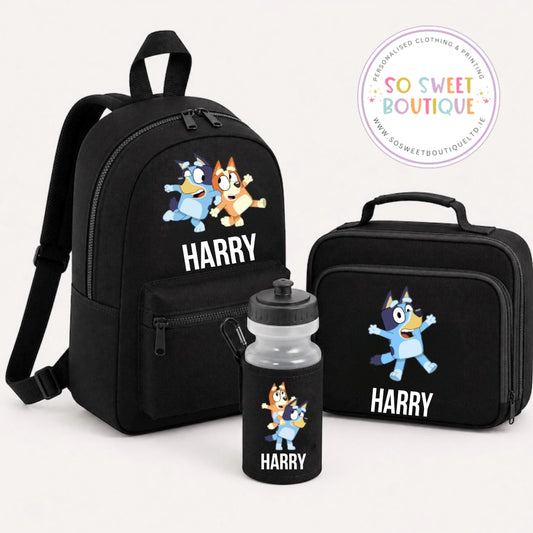 Bluey 3 Piece Black Backpack And Lunch Set