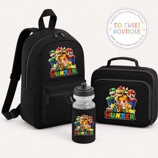 Super Mario 3 Piece Black Backpack And Lunch Preschool Set