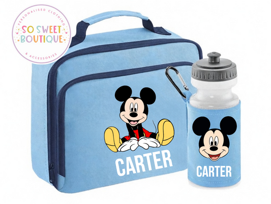 Mickey Mouse Personalised Insulated Lunch Bag & Water Bottle Set (3 Colour Options)