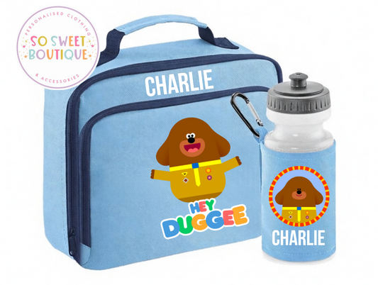 Hey Duggee Personalised Insulated Lunch Bag & Water Bottle Set (3 Colour Options)
