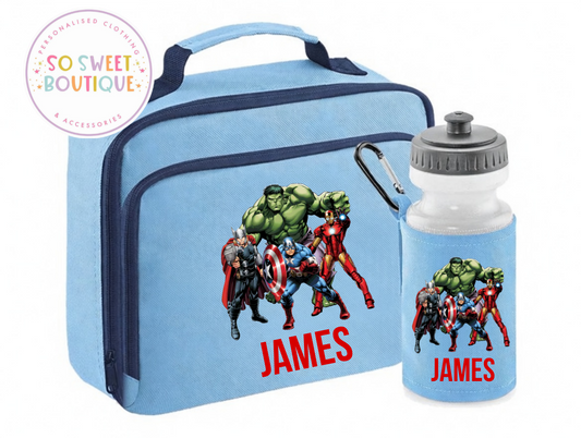 Avengers Personalised Insulated Lunch Bag & Water Bottle Set (3 Colour Options)