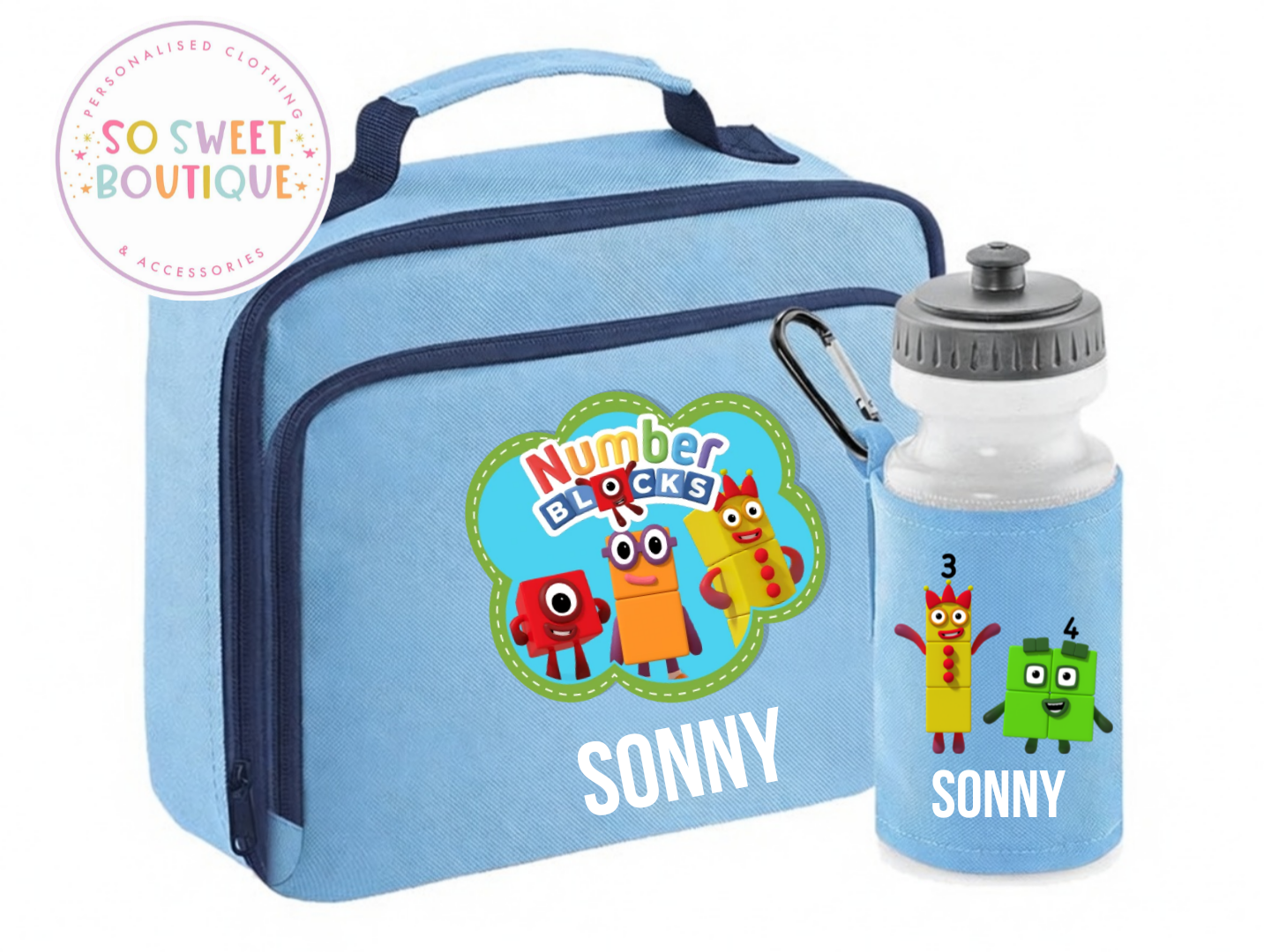 Number Blocks Personalised Insulated Lunch Bag & Water Bottle Set (3 Colour Options)
