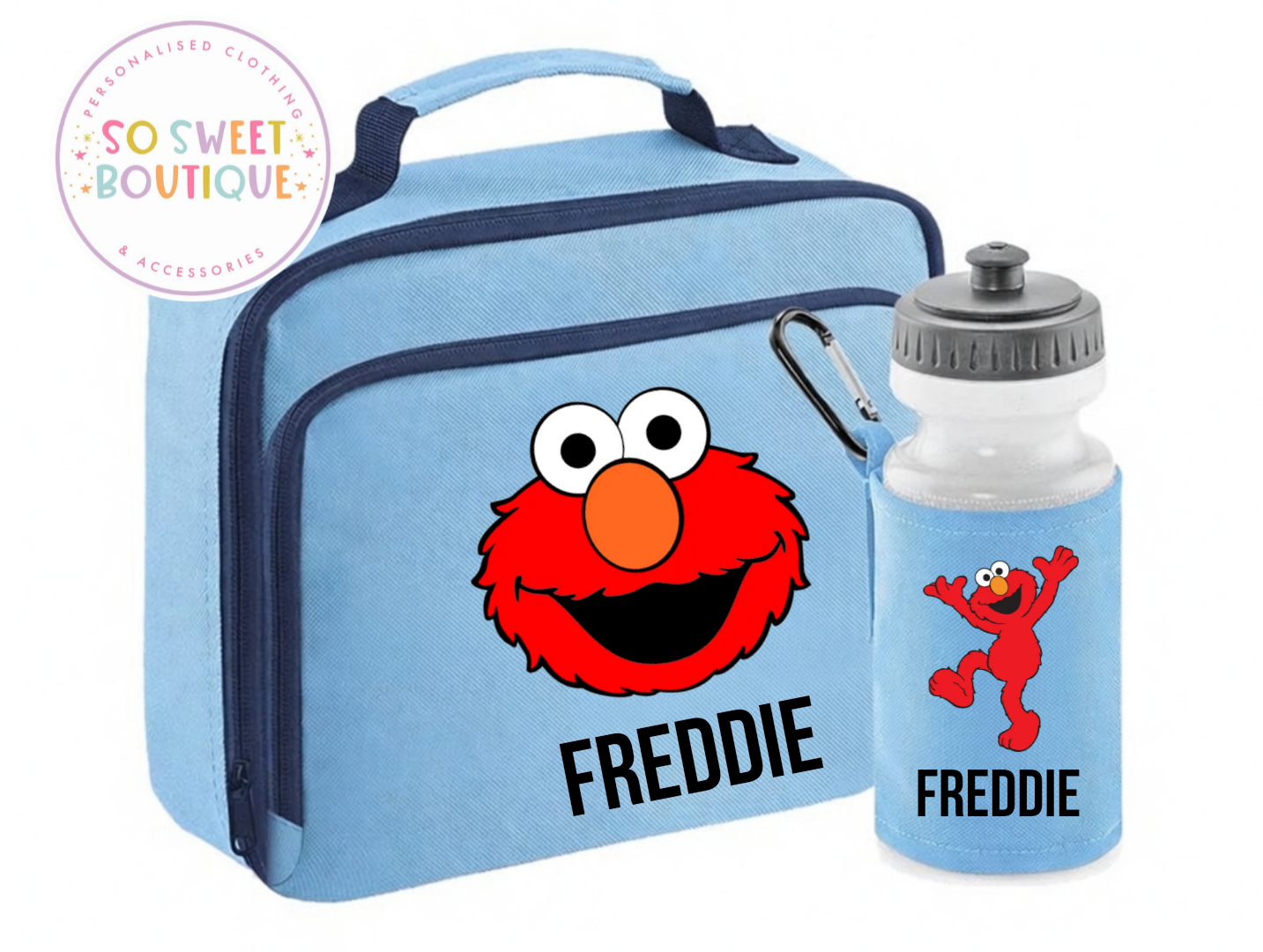 Elmo Personalised Insulated Lunch Bag & Water Bottle Set (3 Colour Options)