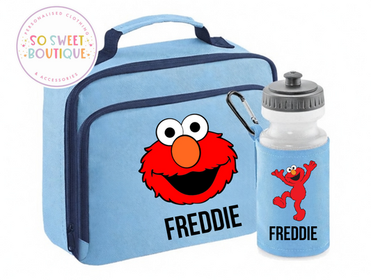Elmo Personalised Insulated Lunch Bag & Water Bottle Set (3 Colour Options)