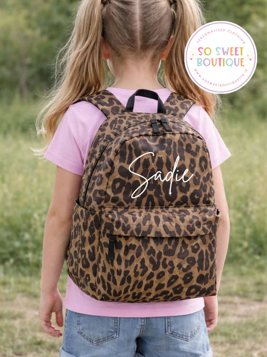 Signature Style Personalised 12 Ltr Leopard Print School Bag
