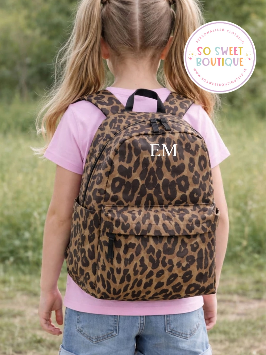 Initial Style Personalised 12 Ltr Leopard Print School Bag