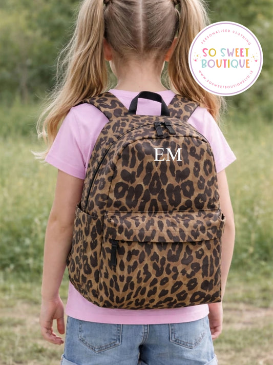 Initial Style Personalised 12 Ltr Leopard Print School Bag