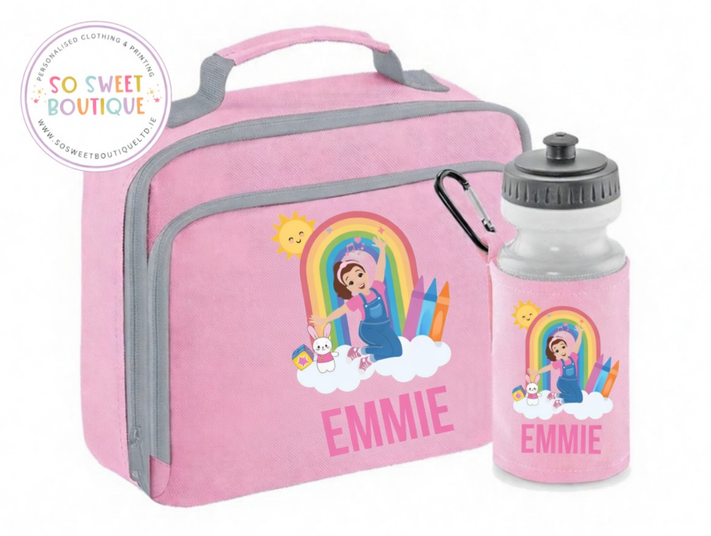 Ms Rachel Personalised Insulated Pink Lunch Bag & Water Bottle Set