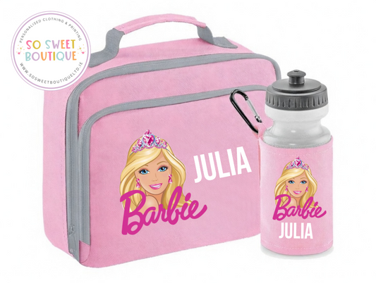 Barbie Personalised Insulated Pink Lunch Bag & Water Bottle Set