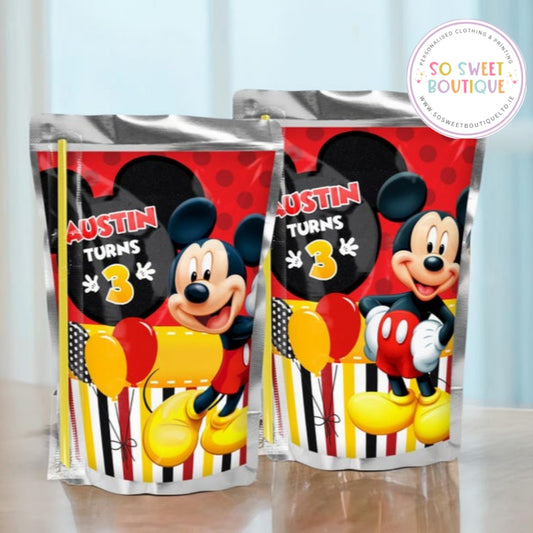 PK 8 Mickey Mouse themed Personalised Capri Sun Pre-Cut Sticker Labels