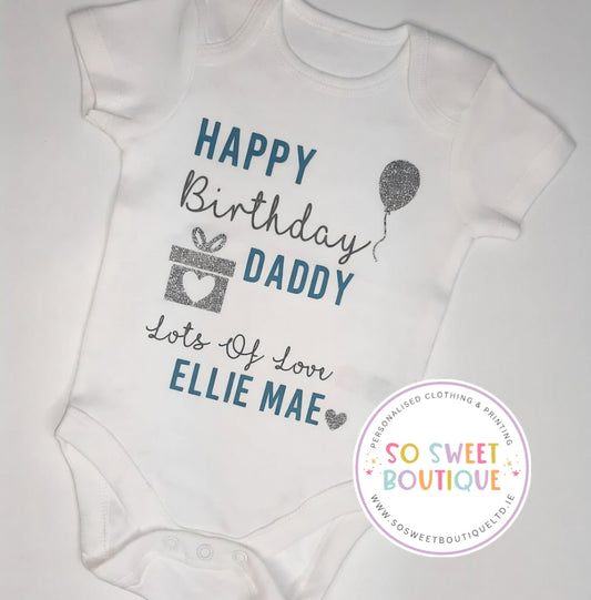 Happy Birthday Blue themed White Personalised Baby Vest