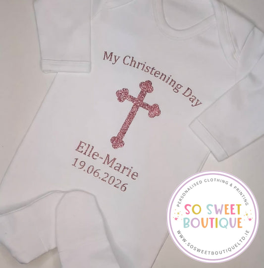 Christening Day White Personalised Sleepsuit