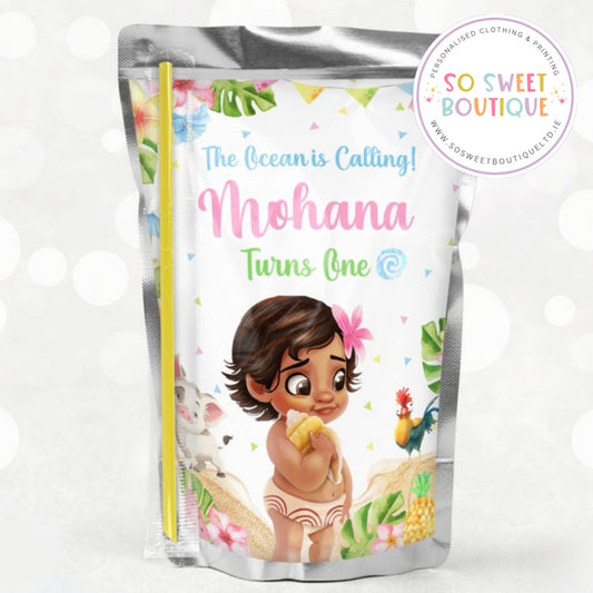 PK 8 Baby Moana themed Personalised Capri Sun Pre-Cut Sticker Labels
