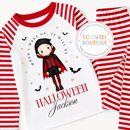 Vampire themed Personalised Halloween Red Stripe Pyjamas