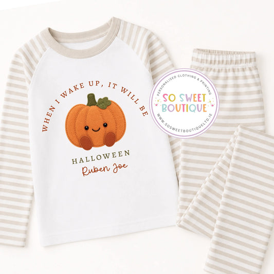 Little Pumpkin themed Personalised Halloween Pyjamas (Various PJ Colour Options)