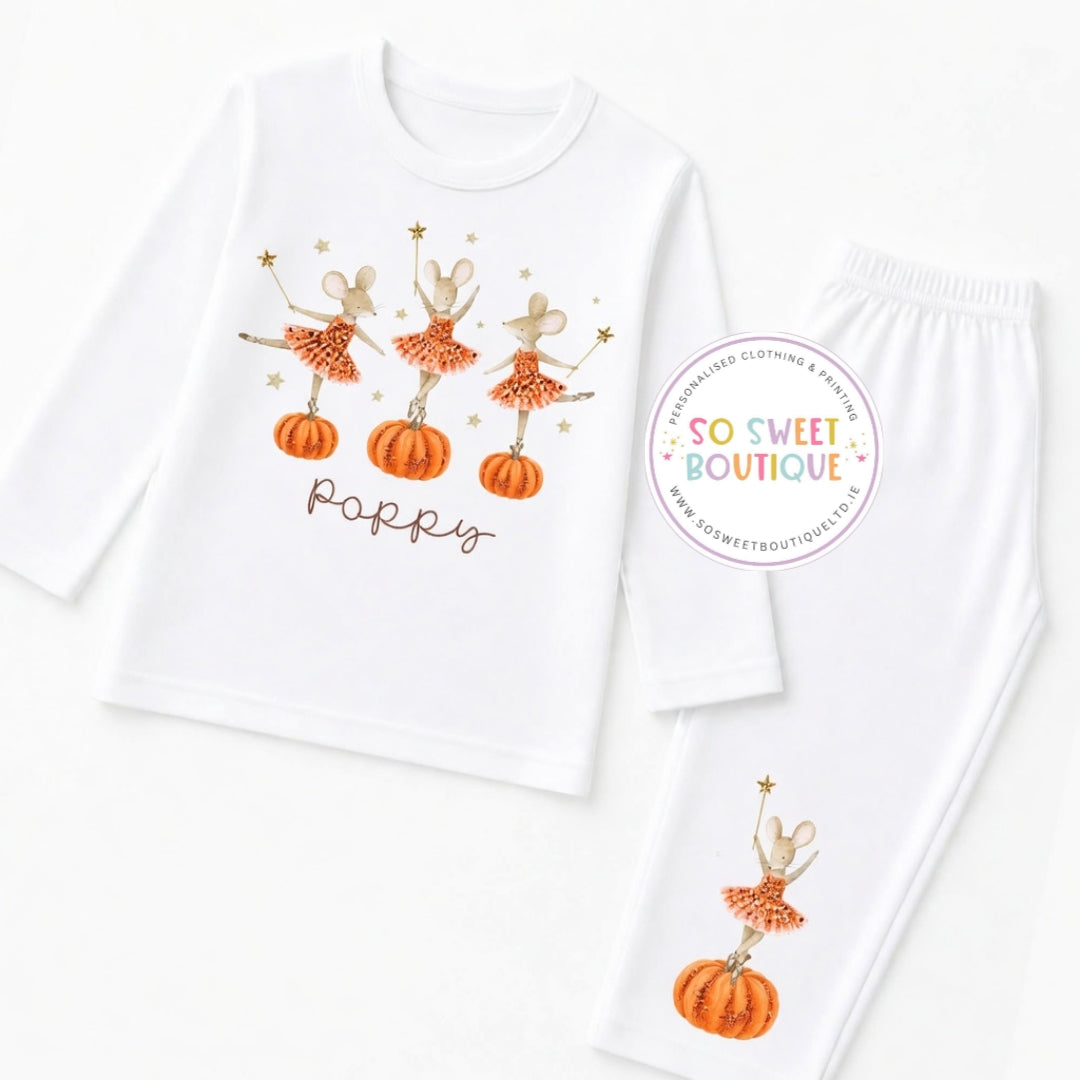 Halloween Ballerina Mice Personalised White Baby Pyjamas
