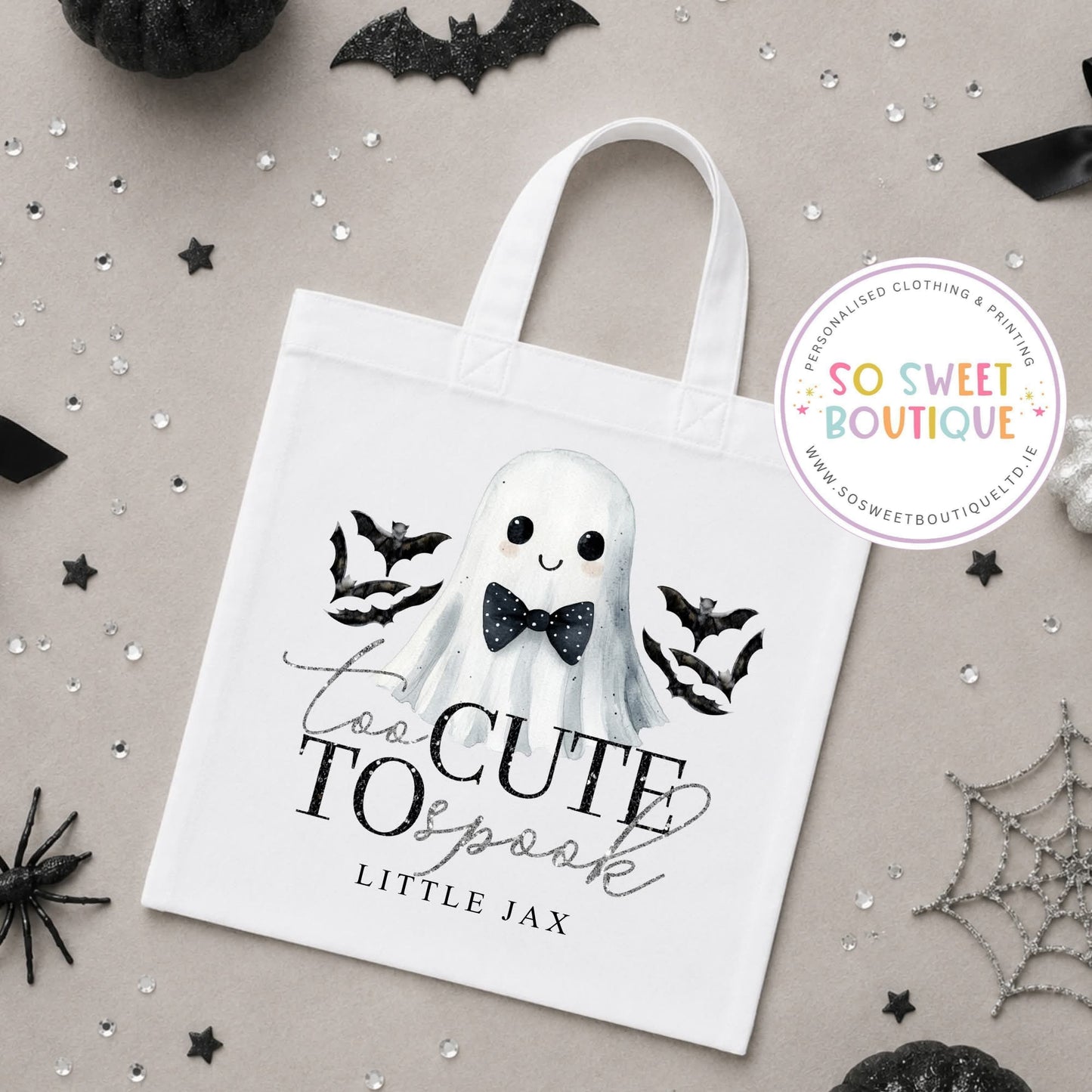 Too Cute To Spook Personalised Trick or Treat Re-Usable Tote Bag