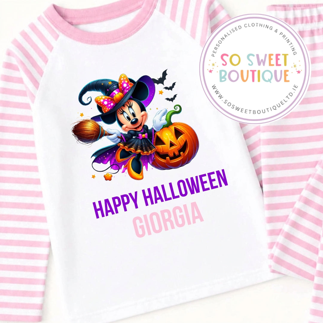 Minnie Mouse themed Personalised Halloween Pink Pyjamas
