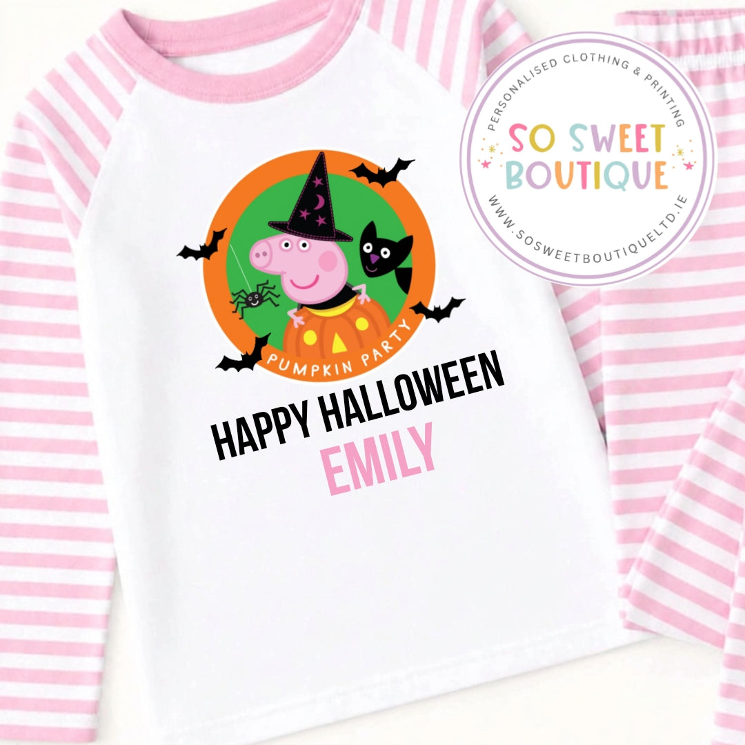 Peppa Pig themed Personalised Halloween Pink Pyjamas