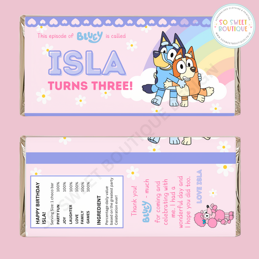 Pink Bluey Personalised 40g Milk Chocolate Bar