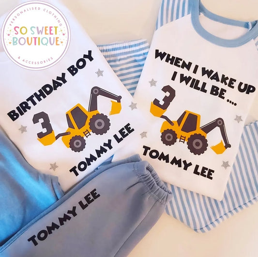 Digger When I Wake Up Personalised Birthday Pyjamas - SoSweetBoutiqueLtd