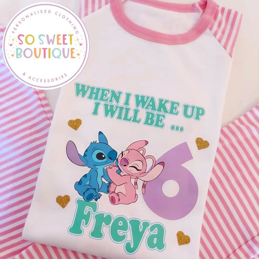 Stitch & Angel When I Wake Up Personalised Birthday Pyjamas - SoSweetBoutiqueLtd