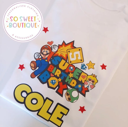 Super Mario themed Birthday White T-Shirt - SoSweetBoutiqueLtd