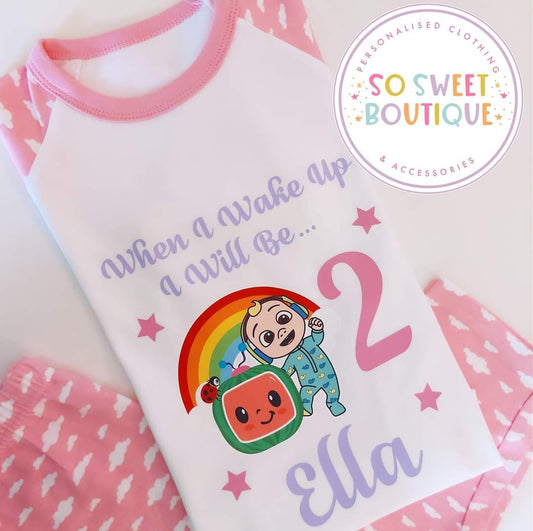 Cocomelon themed Pink Cloud Short Sleeve & Shorts Birthday Pyjamas