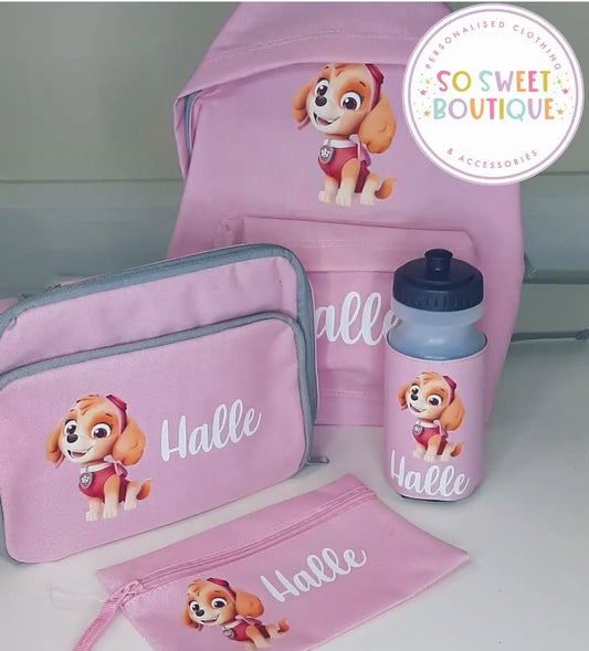 Skye Paw Patrol themed 4 Piece Pink School Bundle