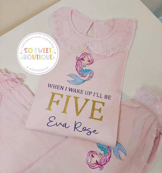 Mermaid themed Pastel Pink Frill Style Birthday Pyjamas