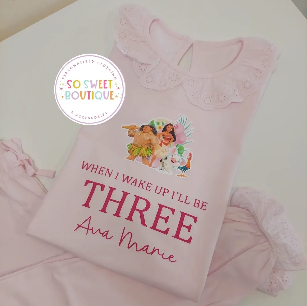 Moana themed Pastel Pink Frill Style Birthday Pyjamas