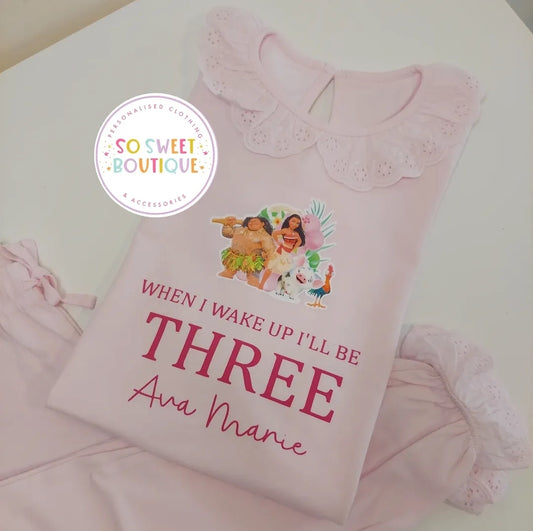 Moana themed Pastel Pink Frill Style Birthday Pyjamas