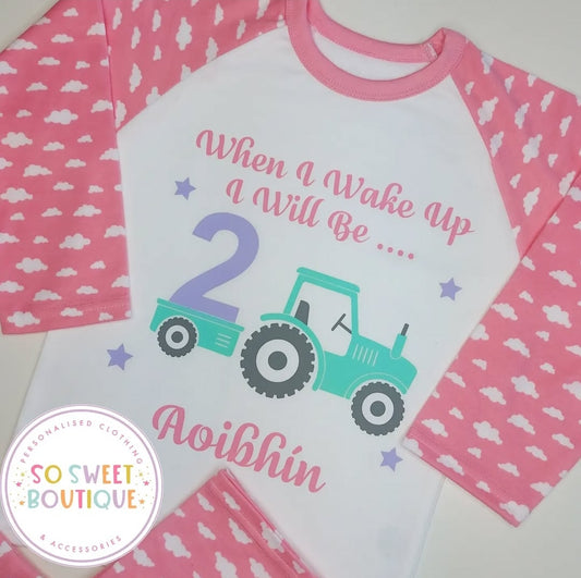 Tractor themed When I Wake Up Personalised Birthday PJs