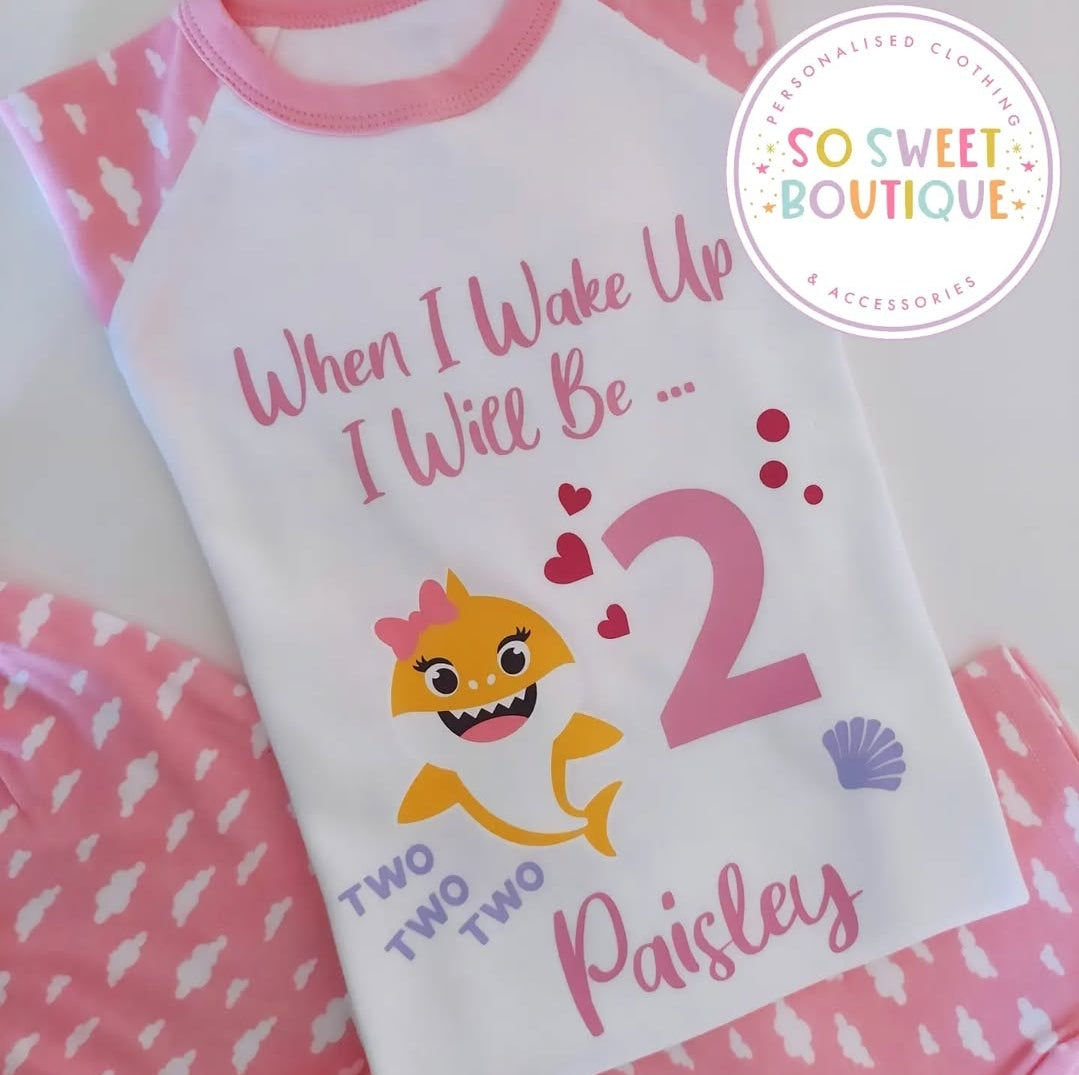 Yellow Baby Shark When I Wake Up Personalised Birthday PJs