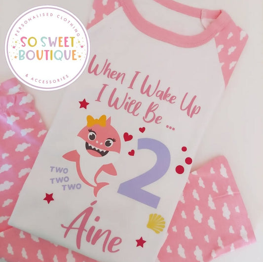 Pink Baby Shark When I Wake Up Personalised Birthday PJs