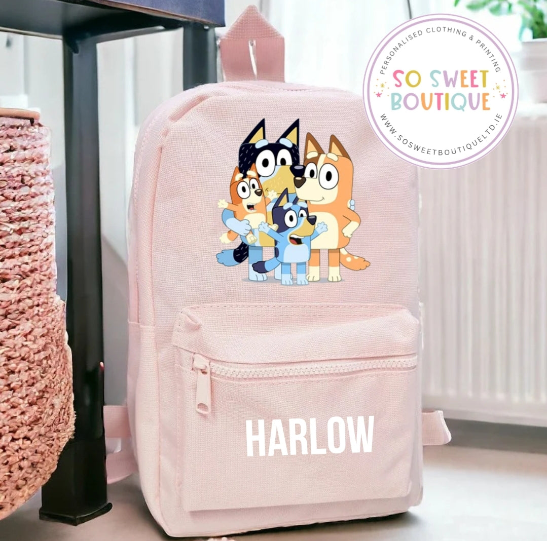 Bluey themed Personalised Pastel Pink Backpack