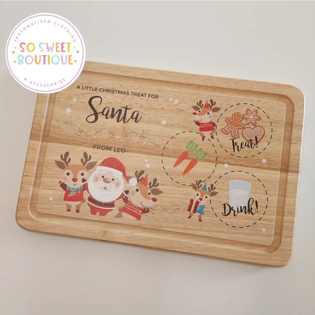 Santa & Reindeer Personalised Laser Printed Wooden Treat Board